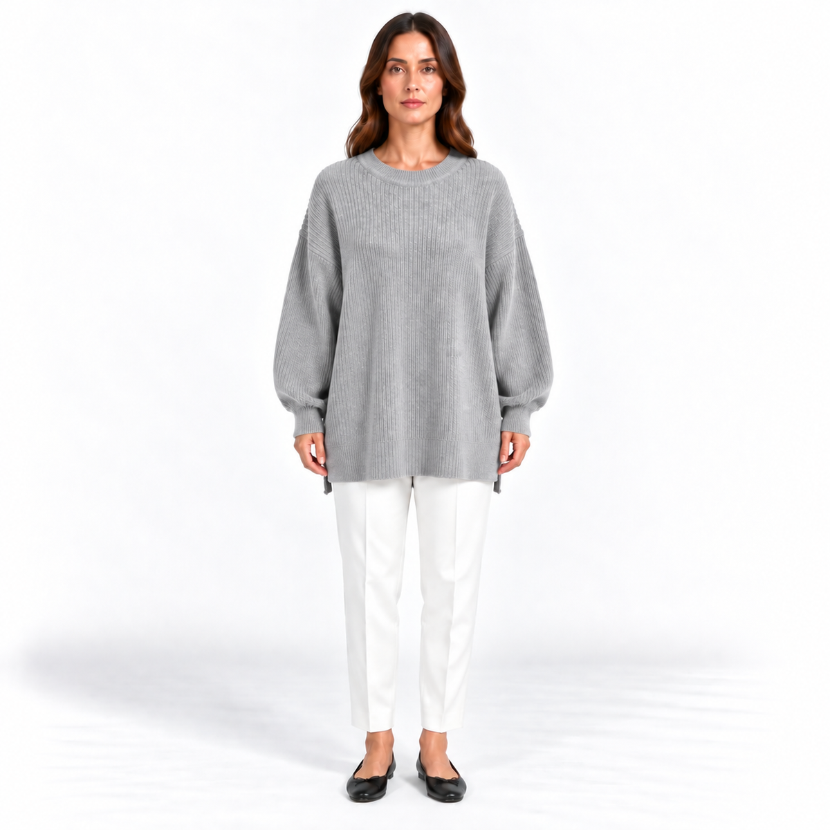 Girocollo 100% cashmere grigio perla - donna
